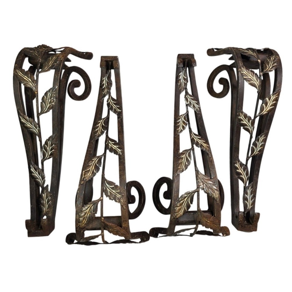 Wrought Iron Leaf Vine Shelf Brackets Set of 4 Rustic Bronze Decorative Corbels